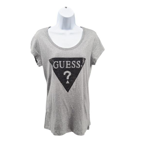 Guess Y2K women's sequin logo tee shirt longer length Size XL Bling Mcbling - Picture 1 of 7